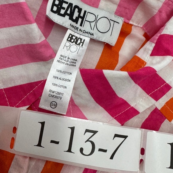 BEACH RIOT Shirt Womens Small Medium Pink Orange Alexa‎ Stripe Button Down Swim - Picture 6 of 12